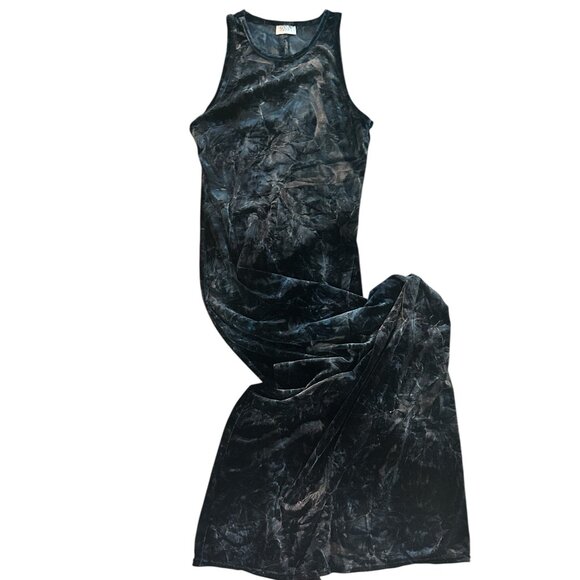La Senza Crushed Velvet Sleeveless Dress Sz S | Blue Gray Keyhole Back High Neck - Picture 1 of 10